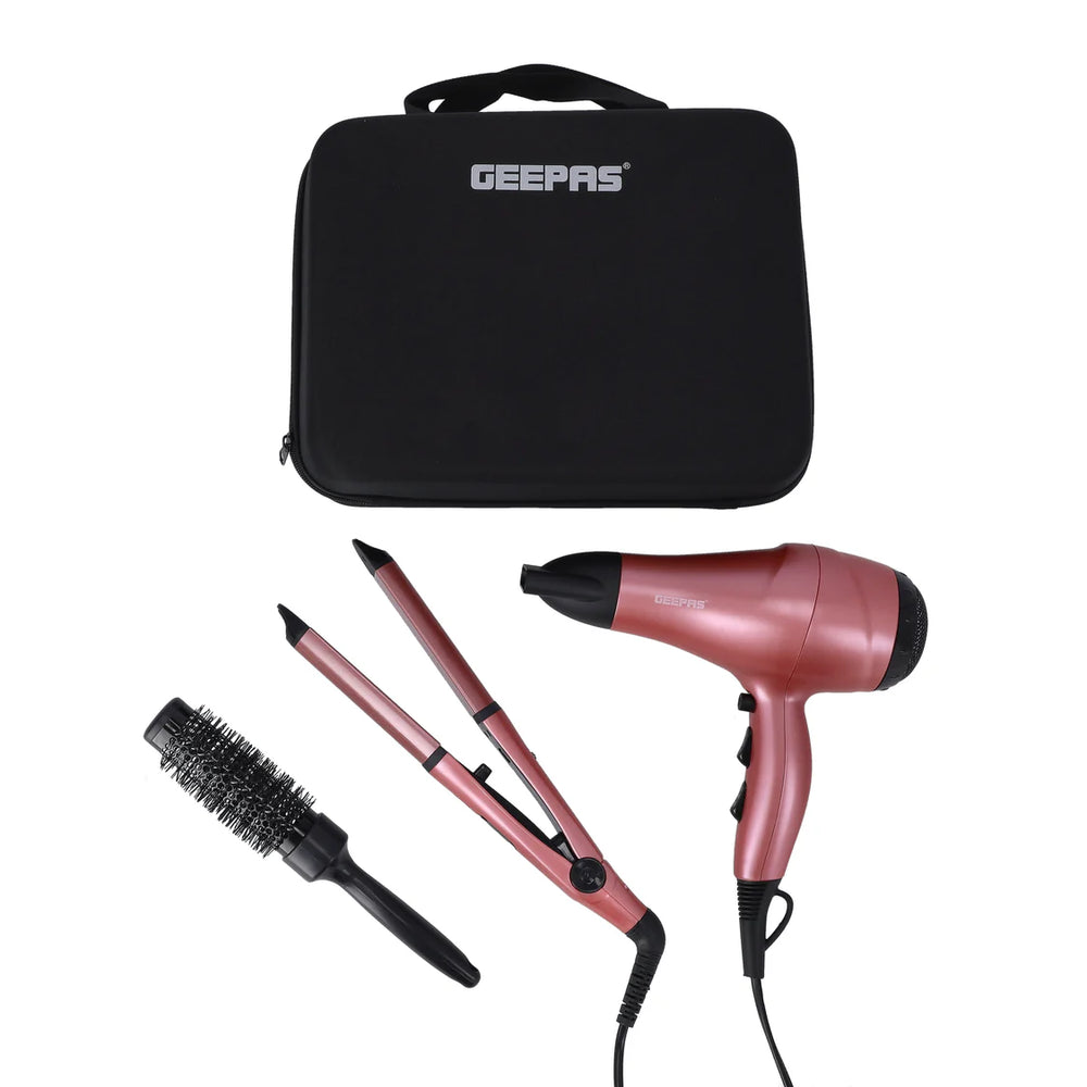 4-in-1 Hair Dryer, 2-in-1 Hair Straightener & Curler with Round Brush & EVA Carry Bag