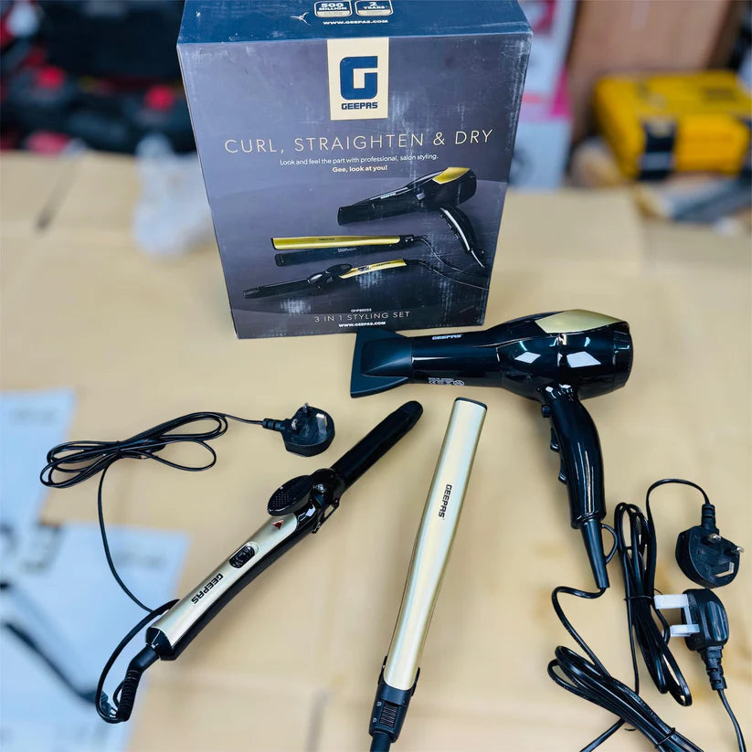 3-in-1 Hair Dryer Curler & Straightener Combo Set Styling Kit